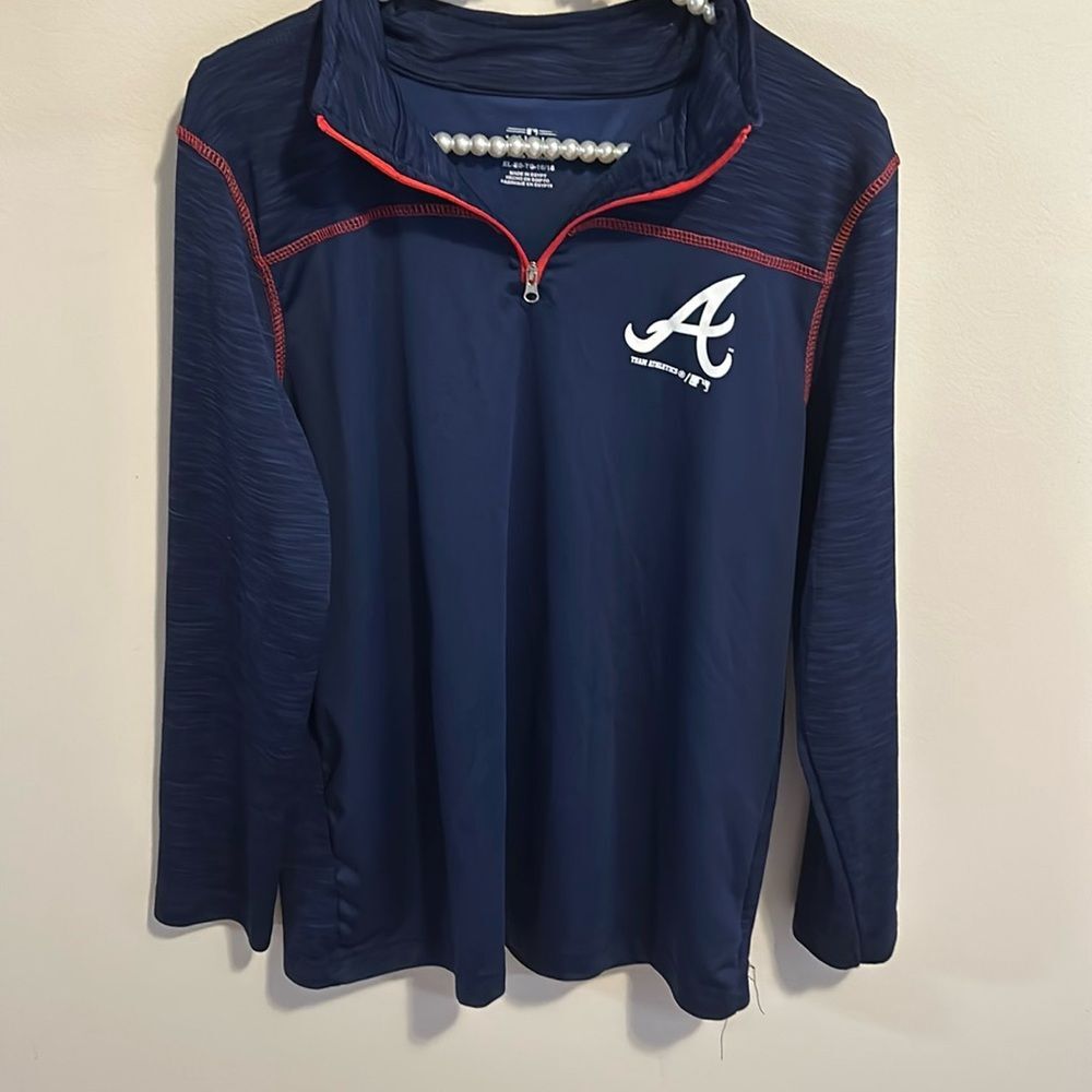 Team Athletics MLB Atlanta Braves Quarter Zip Pullover Sweater Youth XL 16-18
